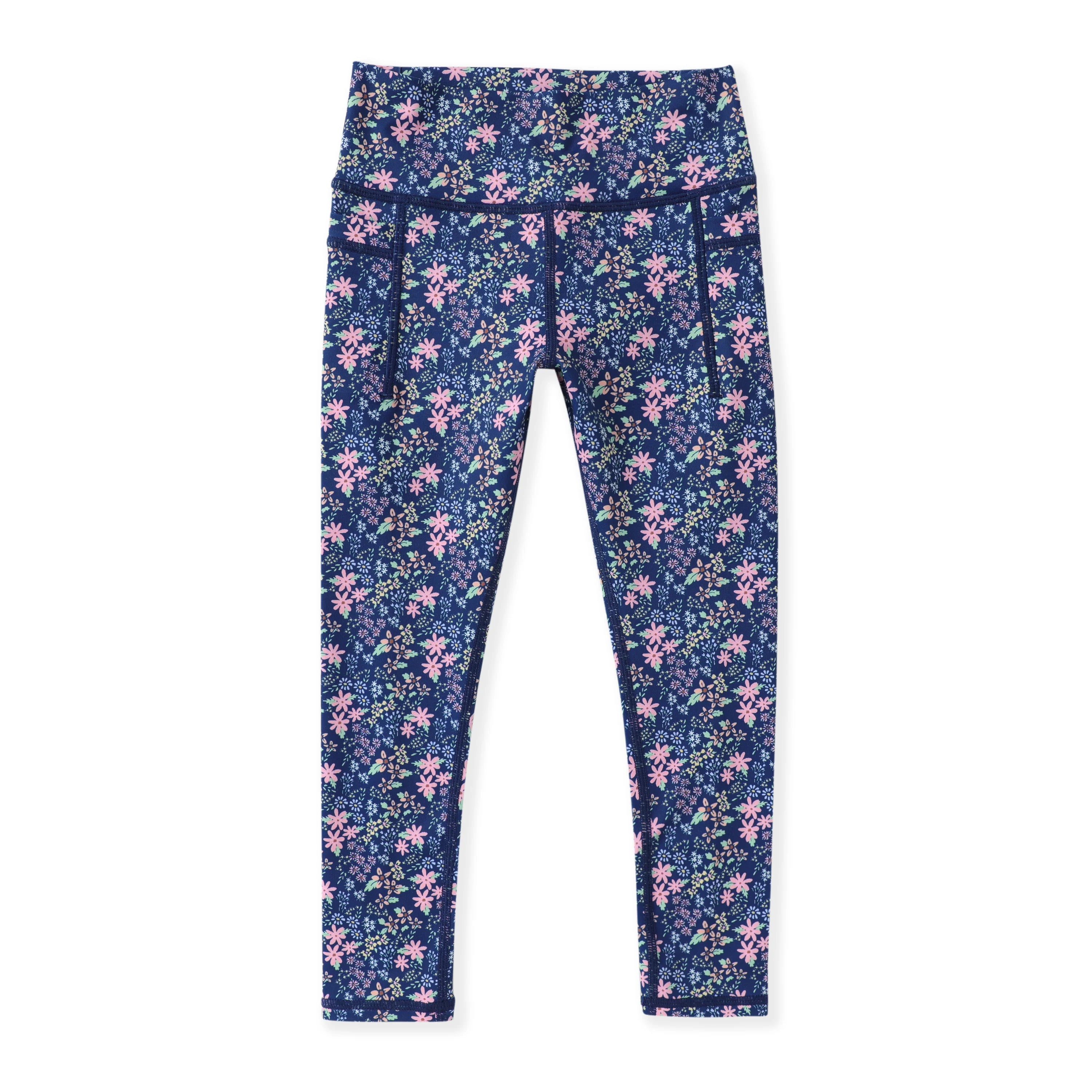 Navy Ditsy Floral Active Leggings - Born Childrens Boutique