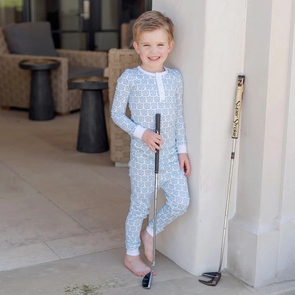 Jack Boy Pajama Pant Set - Golf Crest Blue - Born Childrens Boutique