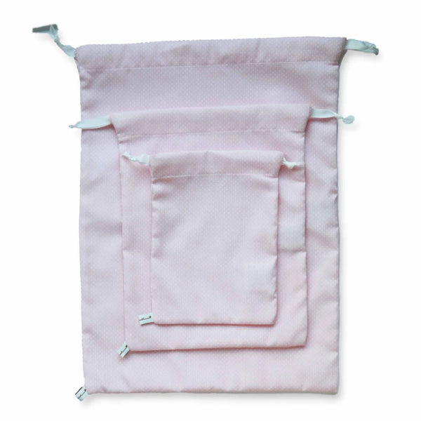 Draw String Bag Set - Small Dots Pique Fabrics, Baby Pink - Born Childrens Boutique