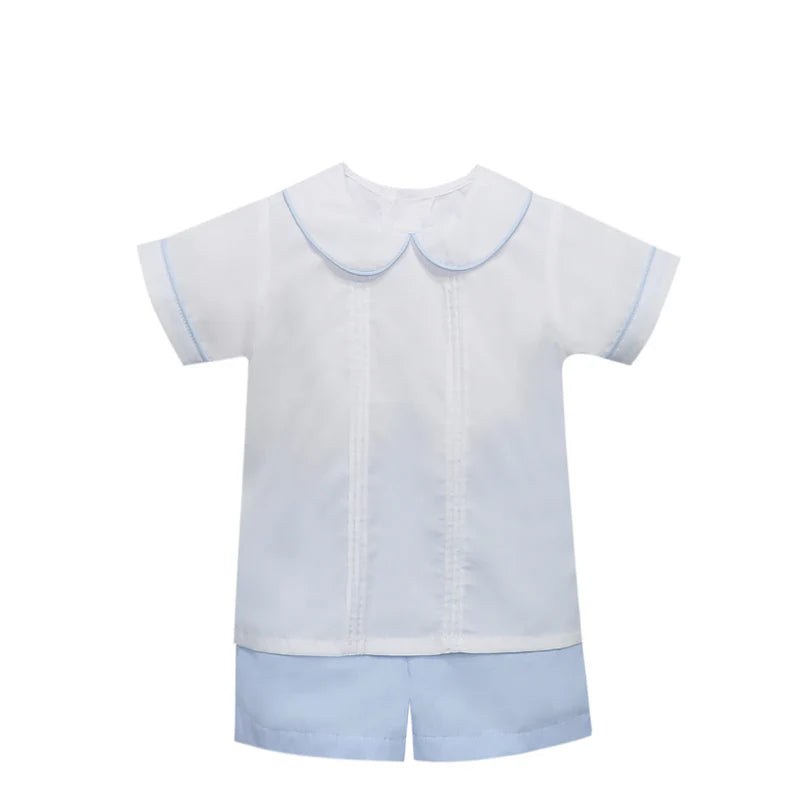 Madison Boy Short Set - Blue Micro Gingham - Born Childrens Boutique