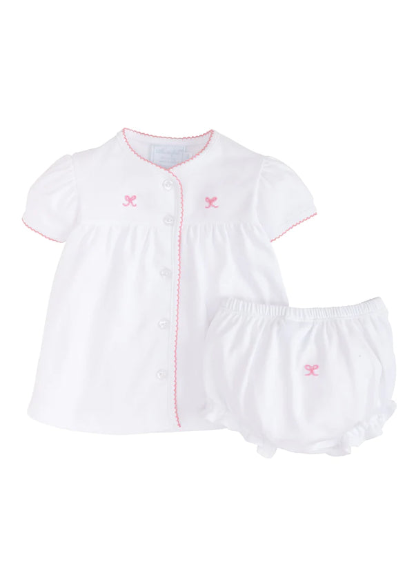 Pinpoint Layette Knit Set Bow - Born Childrens Boutique