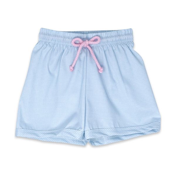 Barnes Bathing Suit - Baby Blue Minigingham, Pink - Born Childrens Boutique