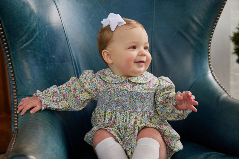 Smocked Charlotte Bubble - Green Gables Floral - Born Childrens Boutique