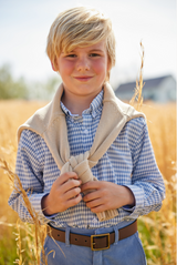 Little English Button Down Shirt - Gray Blue Gingham - Born Childrens Boutique