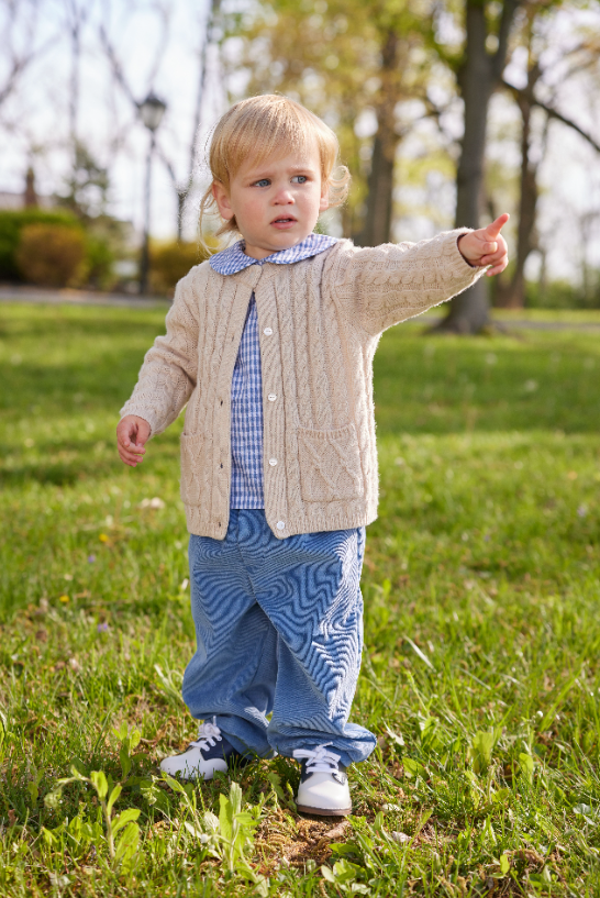 Little English Banded Pull On Pant - Stormy Blue Corduroy - Born Childrens Boutique