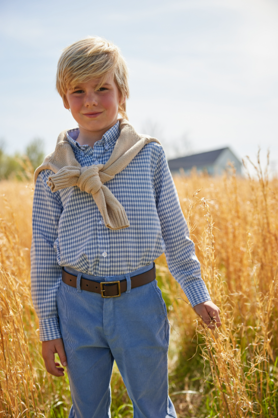 Little English Button Down Shirt - Gray Blue Gingham - Born Childrens Boutique