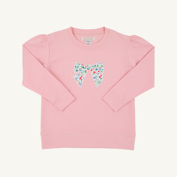 Puff Sleeve Cassidy Comfy Crewneck Sandpearl Pink with Fair Street Floral Bow - Born Childrens Boutique