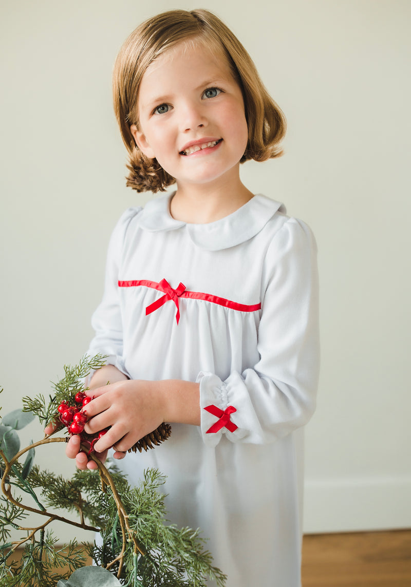 Classic Nightgown - White and Red Bow - Born Childrens Boutique