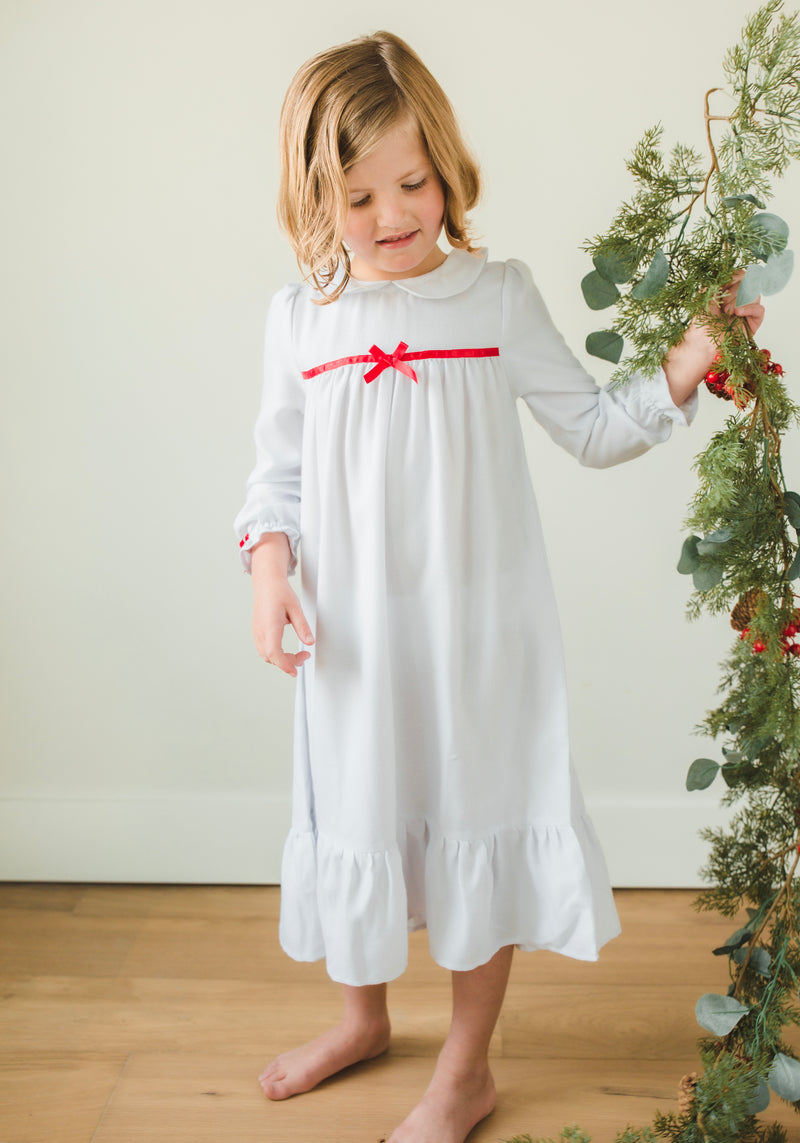 Classic Nightgown - White and Red Bow - Born Childrens Boutique