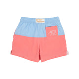 Country Club Colorblock Trunks Beale Street Blue & Parrot Cay Coral With T.B.B.C. Pocket - Born Childrens Boutique