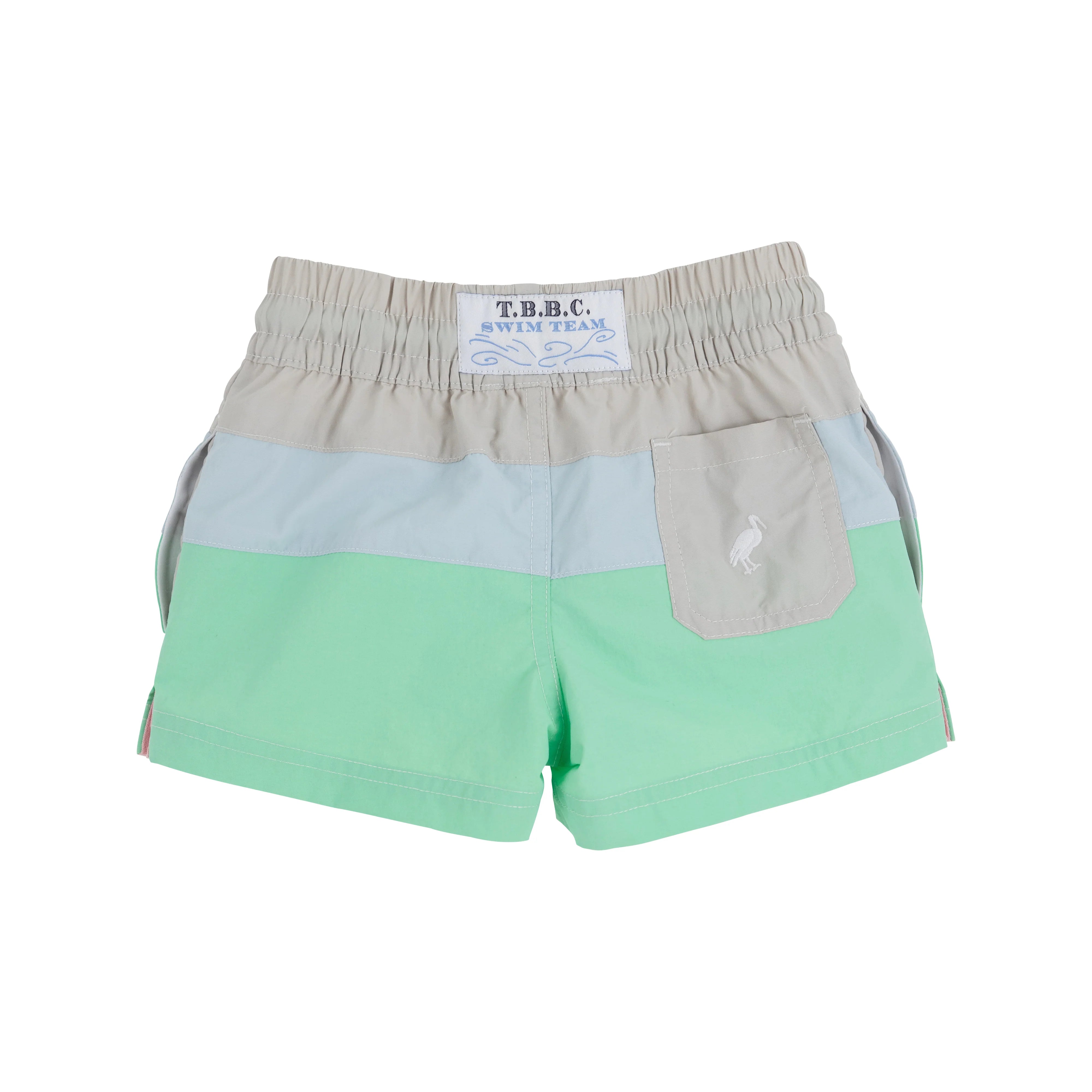 Country Club Colorblock Trunk - Sandy Springs Stone, Buckhead Blue, & Grace Bay Green with Worth Avenue White Stork - Born Childrens Boutique