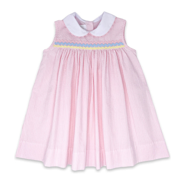Kendall Dress - Party Pink Seersucker - Born Childrens Boutique