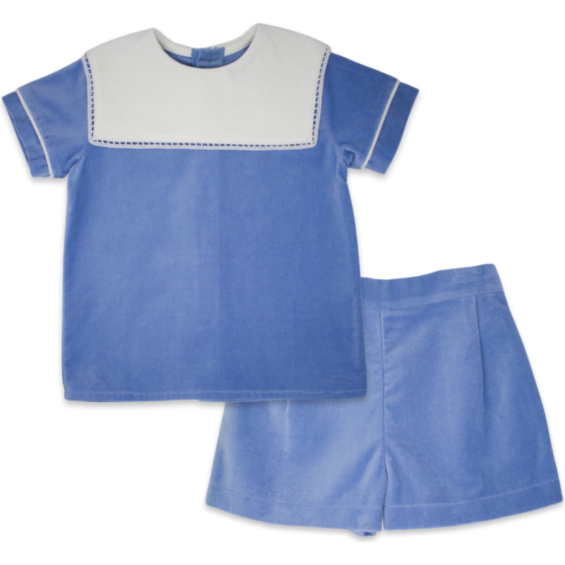 Pre-Order Christian Short Set - Blue Velvet - Born Childrens Boutique