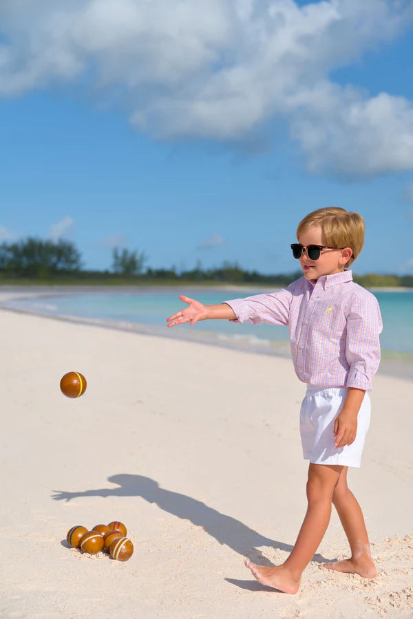 Dean's List Dress Shirt - Woodstock Park Plaid with Lake Worth Yellow Stork - Born Childrens Boutique