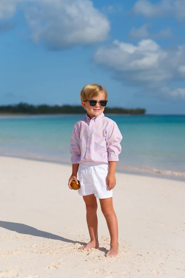 Dean's List Dress Shirt - Woodstock Park Plaid with Lake Worth Yellow Stork - Born Childrens Boutique