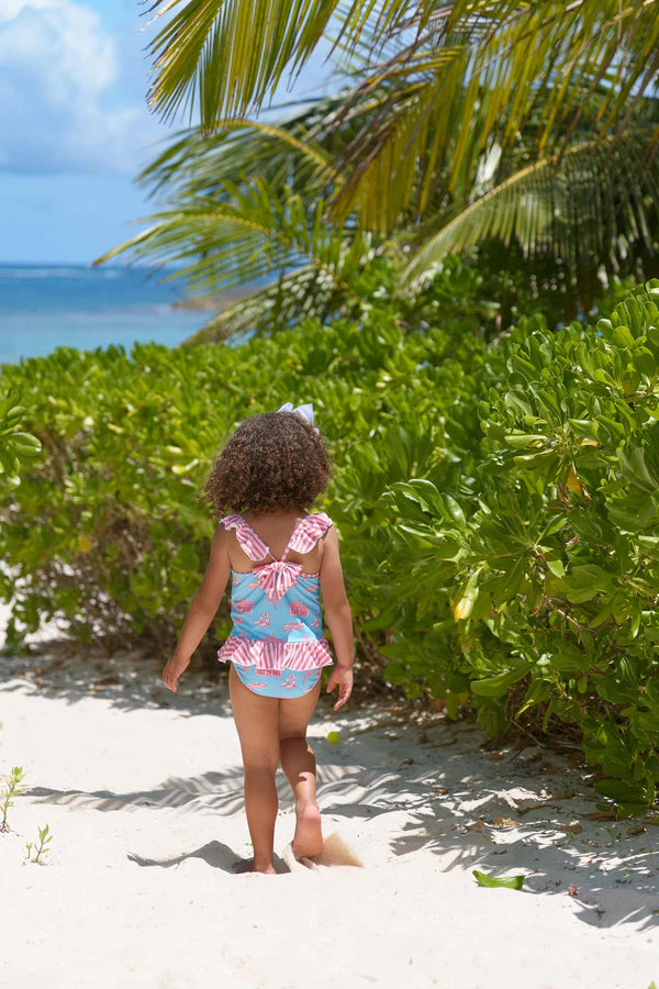 St. Lucia Swimsuit - Parrot Cay Canopy with Parrot Cay Coral Stripe - Born Childrens Boutique
