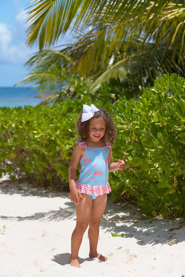 St. Lucia Swimsuit - Parrot Cay Canopy with Parrot Cay Coral Stripe - Born Childrens Boutique