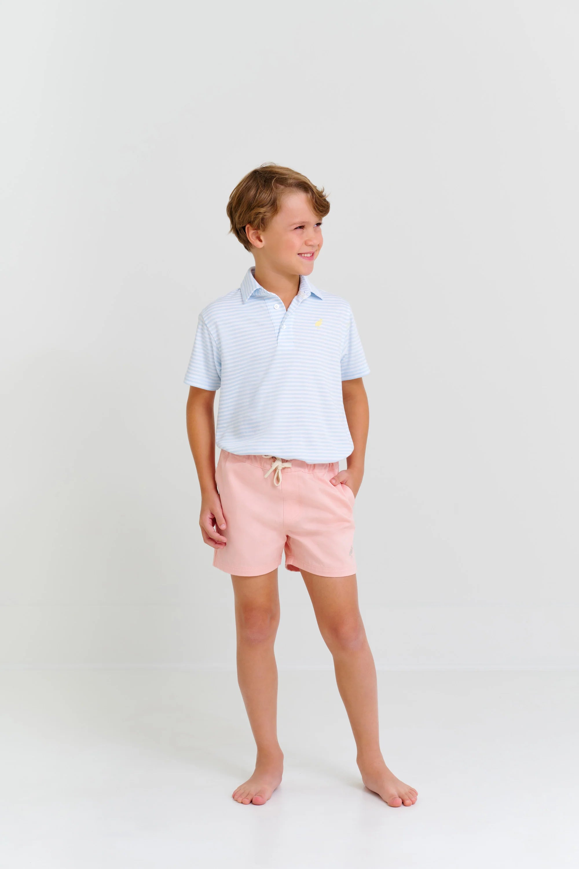 Prim & Proper Polo - Buckhead Blue Stripe with Seaside Sunny Yellow Stork - Born Childrens Boutique