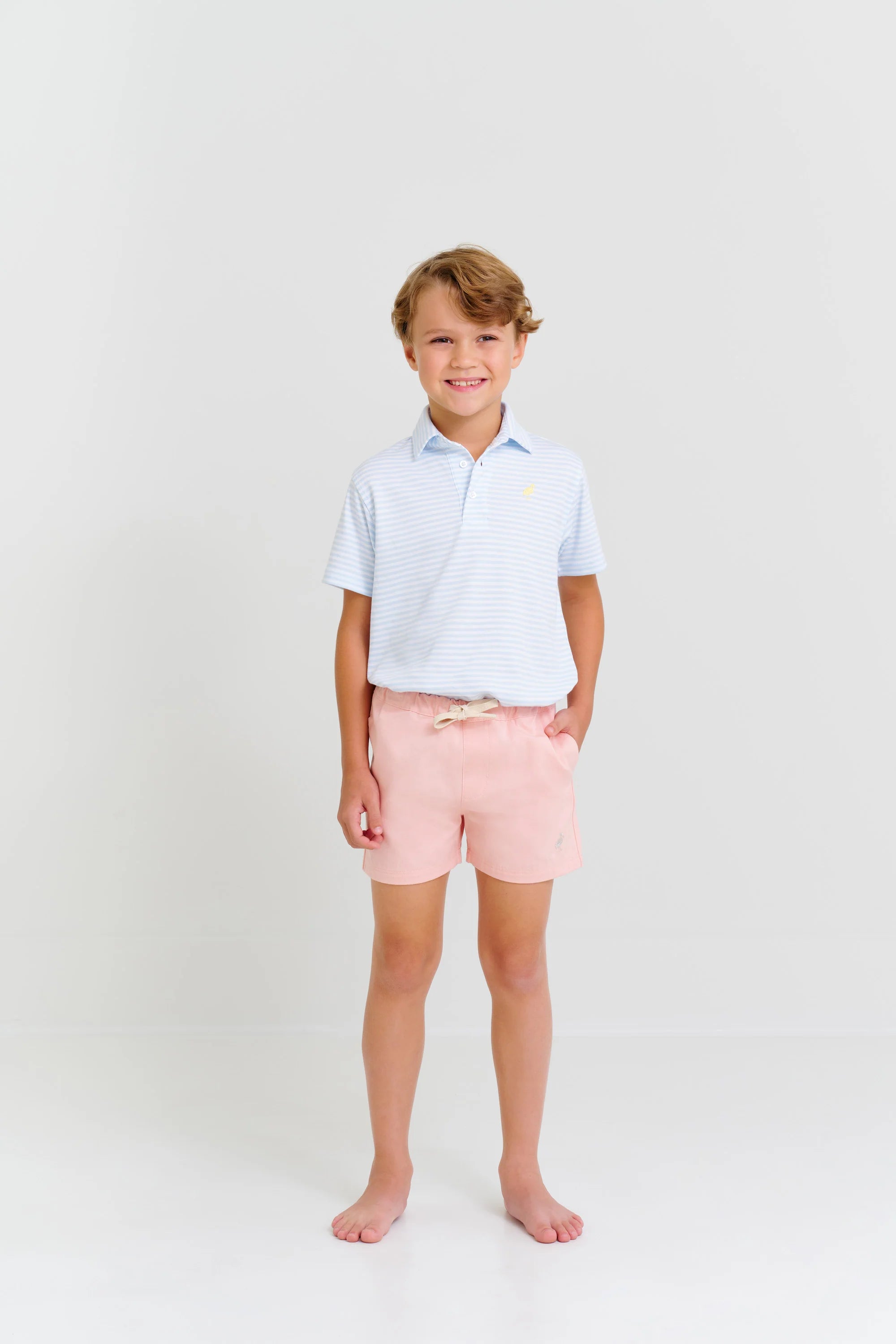 Prim & Proper Polo - Buckhead Blue Stripe with Seaside Sunny Yellow Stork - Born Childrens Boutique