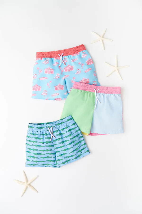 Tortola Swim Trunks -  Parrot Cay Canopy with Parrot Cay Coral - Born Childrens Boutique
