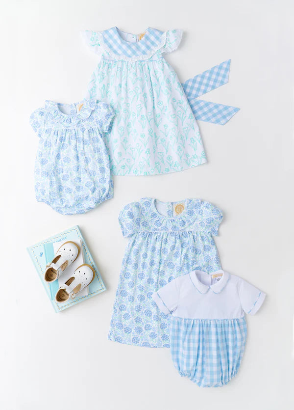 Franny Frock - Franklin Flowers/Barrington Blue Check - Born Childrens Boutique
