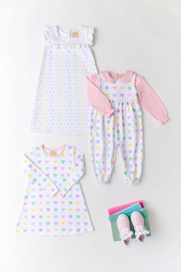 Long Sleeve Polly Play Dress - We Heart You with Palm Beach Pink - Born Childrens Boutique