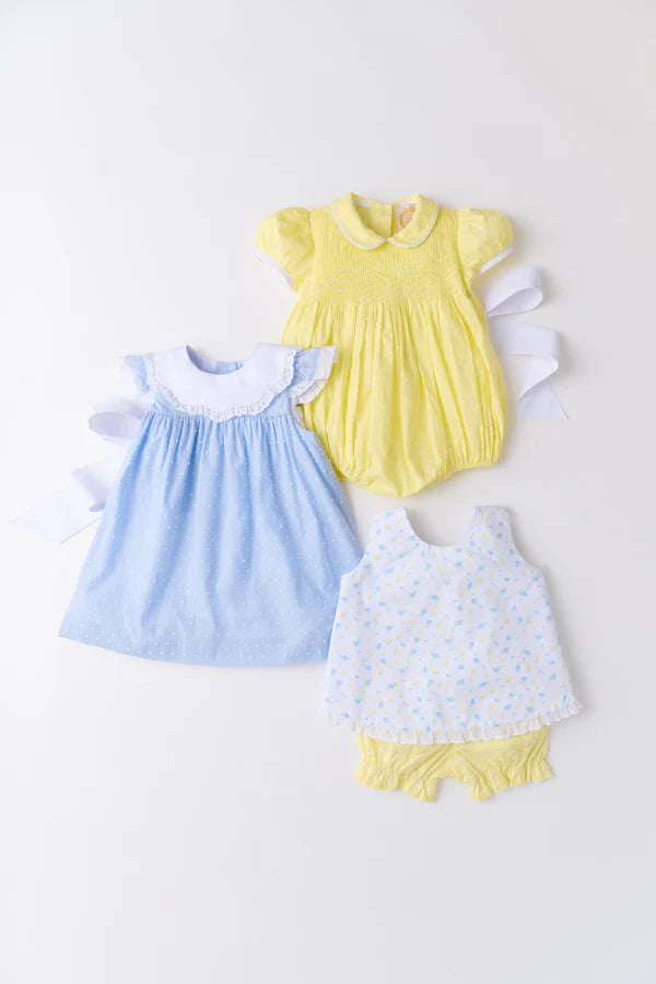 Franny Frock - Sarasota Sky Dallas Dot with Worth Avenue White - Born Childrens Boutique