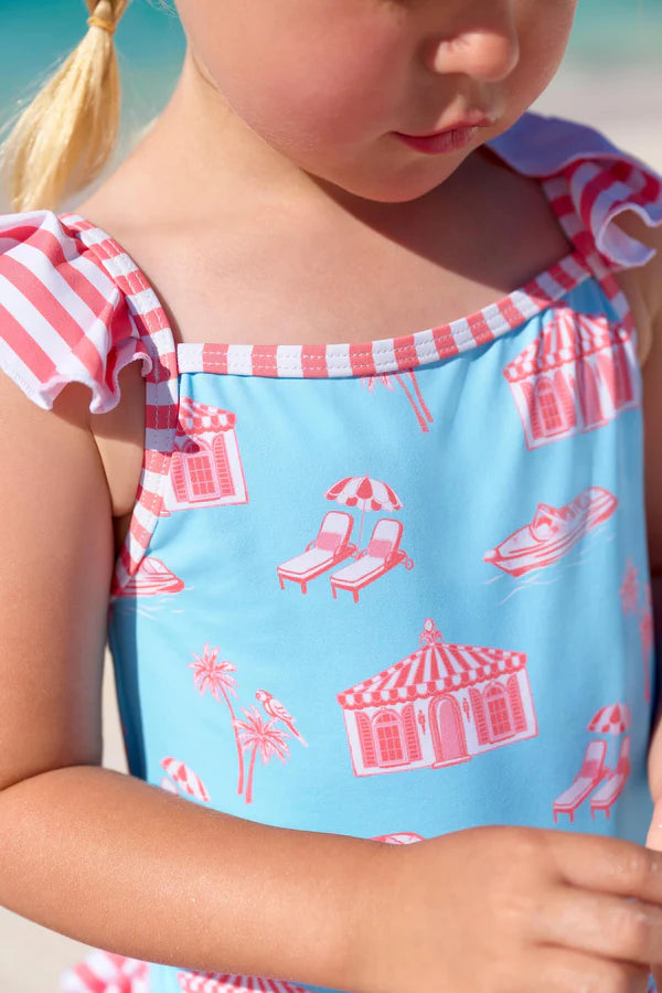 St. Lucia Swimsuit - Parrot Cay Canopy with Parrot Cay Coral Stripe - Born Childrens Boutique