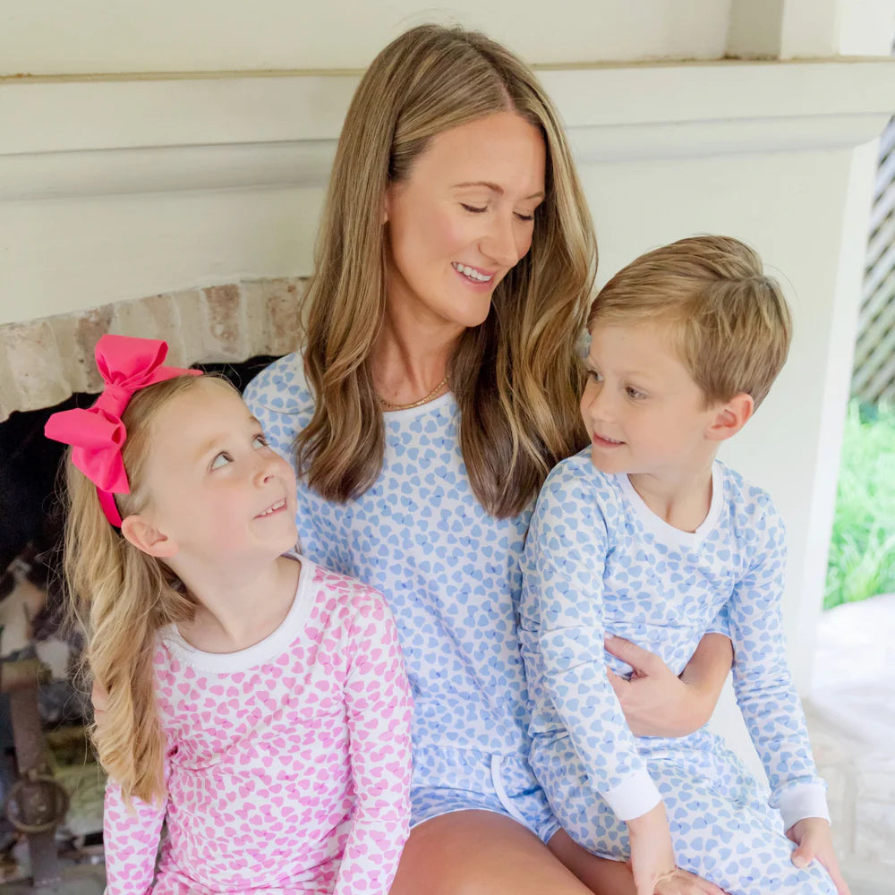 Grayson Pajamas Pant Set - Confetti Heart Blue - Born Childrens Boutique