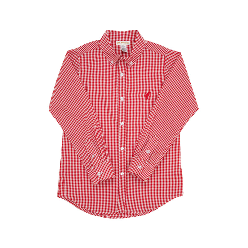 Deans List Dress Shirt - Richmond Red Mini Gingham - Born Childrens Boutique