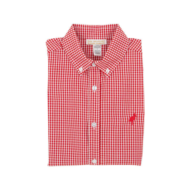 Deans List Dress Shirt - Richmond Red Mini Gingham - Born Childrens Boutique