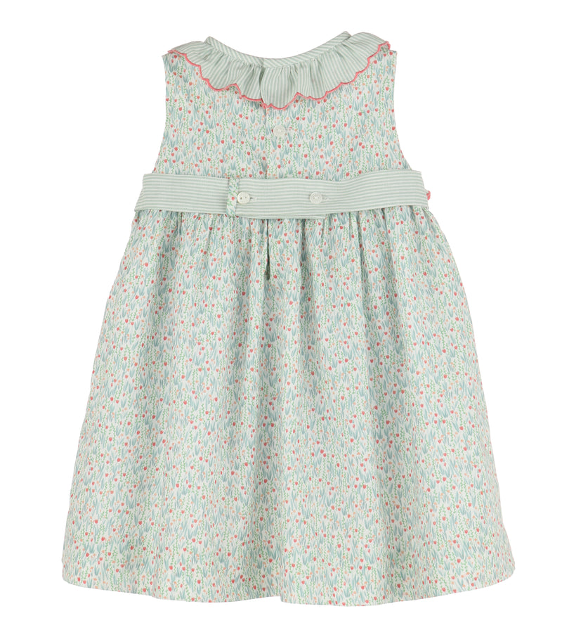 Green Tiny Tulips Smock Dress - Born Childrens Boutique