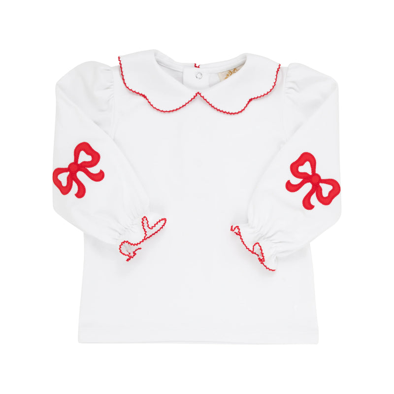Emma's Elbow Patch Top Worth Avenue White With Richmond Red - Born Childrens Boutique