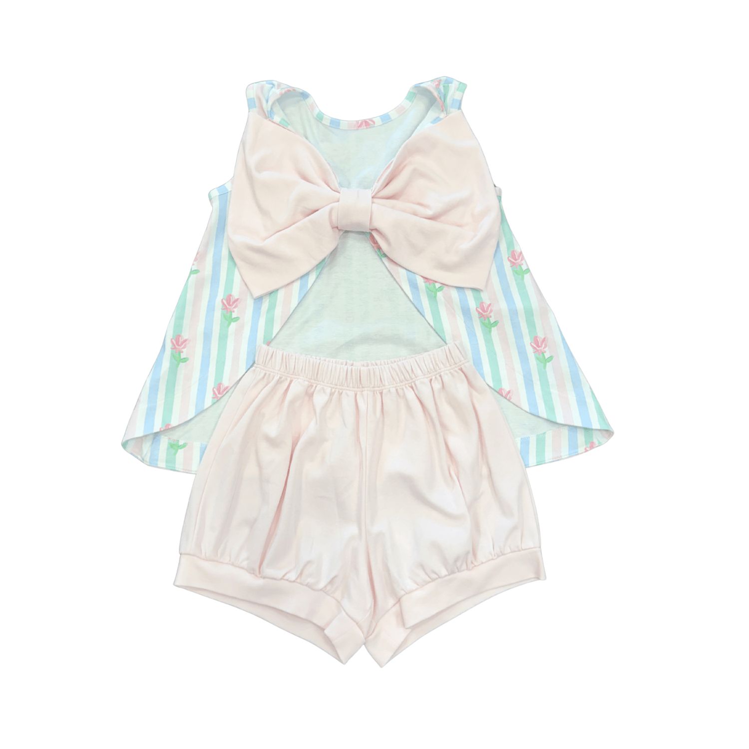 Lottie Banded Short Set - Floral Pastel Stripe - Born Childrens Boutique