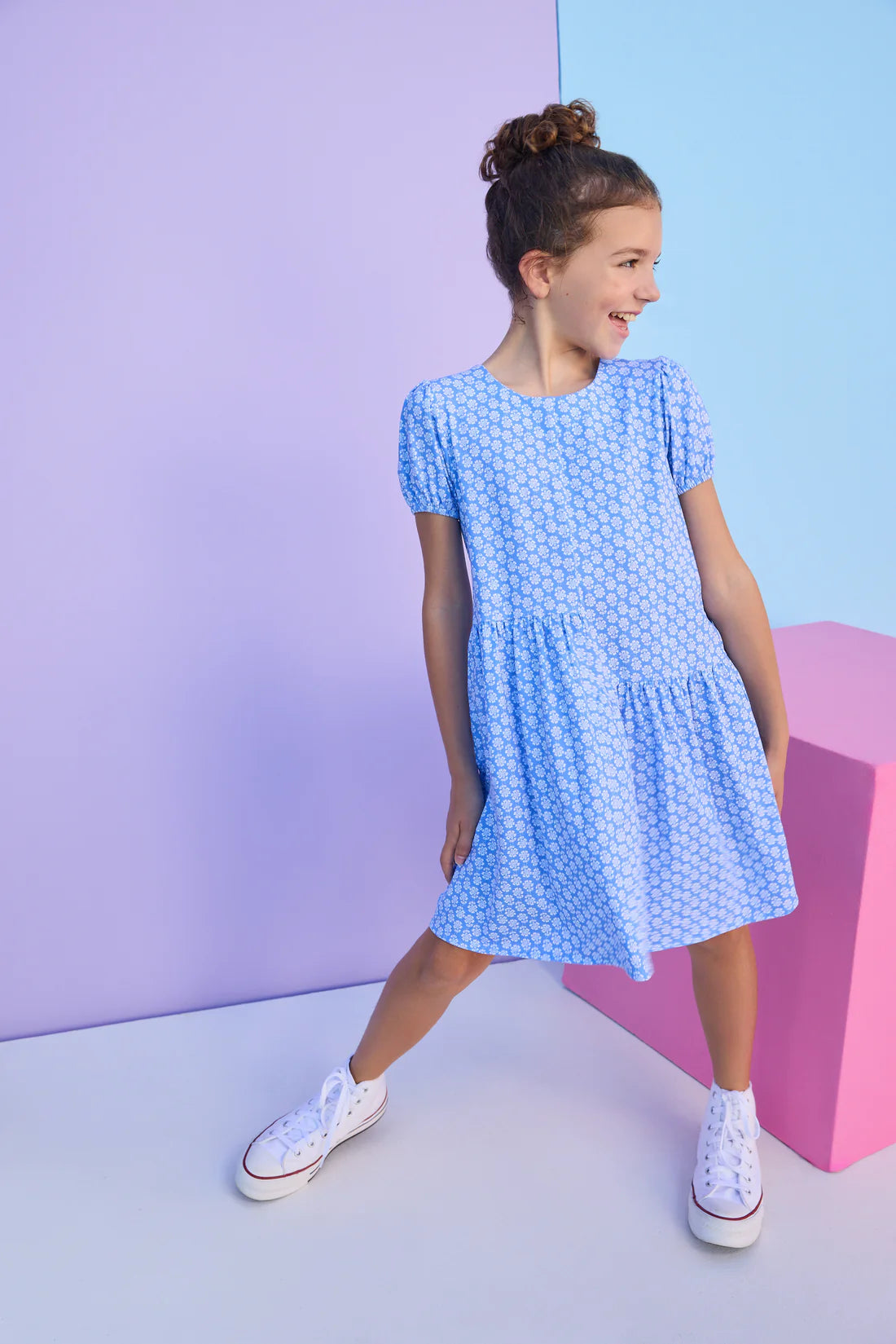 Phillipa Dress - Periwinkle Block Print - Born Childrens Boutique