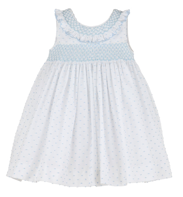 Blue Swiss Dot Bicolor Dress - Born Childrens Boutique