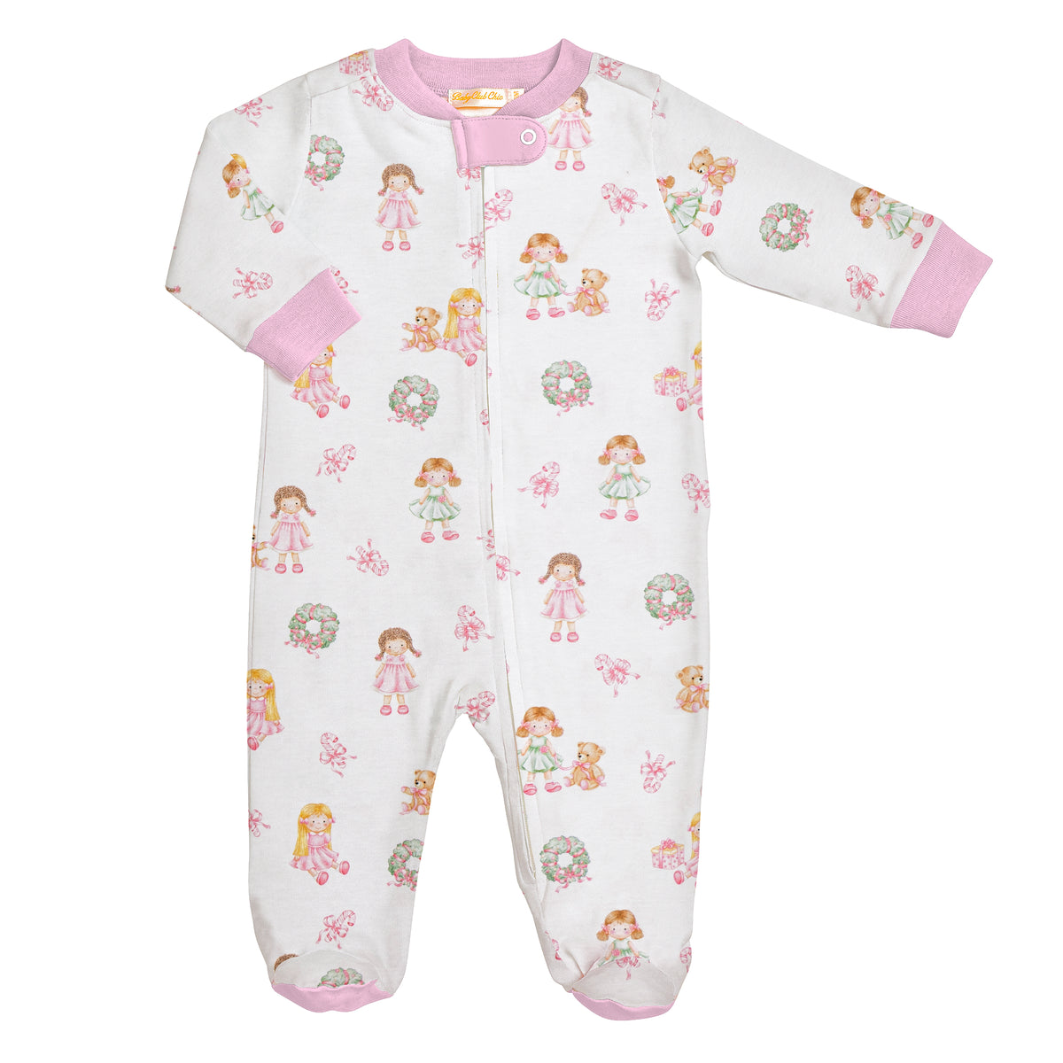 Sweet Holiday Dolls Printed Pima Zipped Footie - Born Childrens Boutique