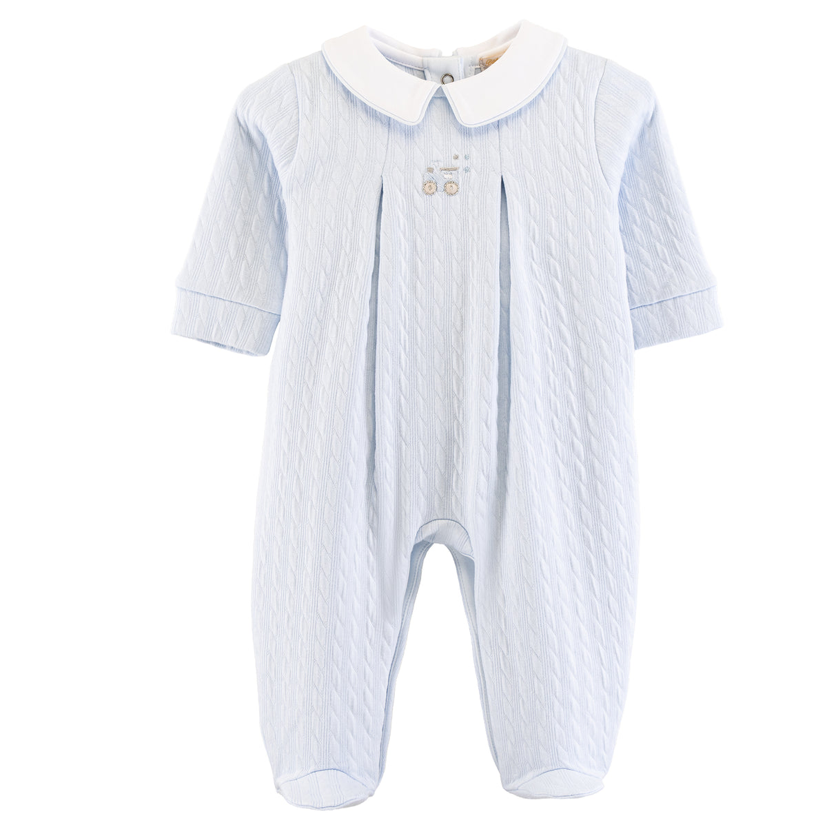 Little Train Pima Jacquard Emb Footie w/ Point Collar - Born Childrens Boutique