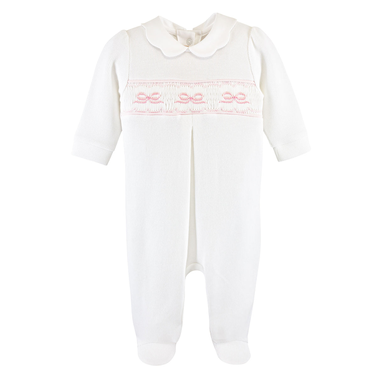 Pretty Bows & Roses Pima Jacquard Smocked Collared Footie - Born Childrens Boutique
