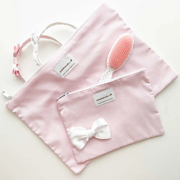 Big Flat Pouch - Small Dots Pique Fabrics, Baby Pink - Born Childrens Boutique