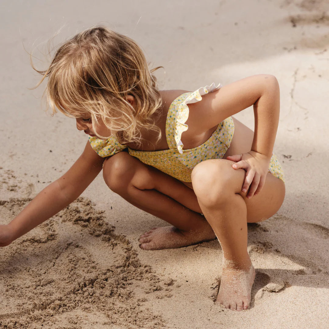 Petite Fleur Smocked Ruffle Strap Bikini - Born Childrens Boutique