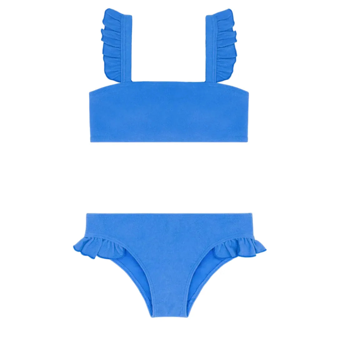 Deep Sea Blue Terry Ruffle Strap Bandeau Bikini - Born Childrens Boutique