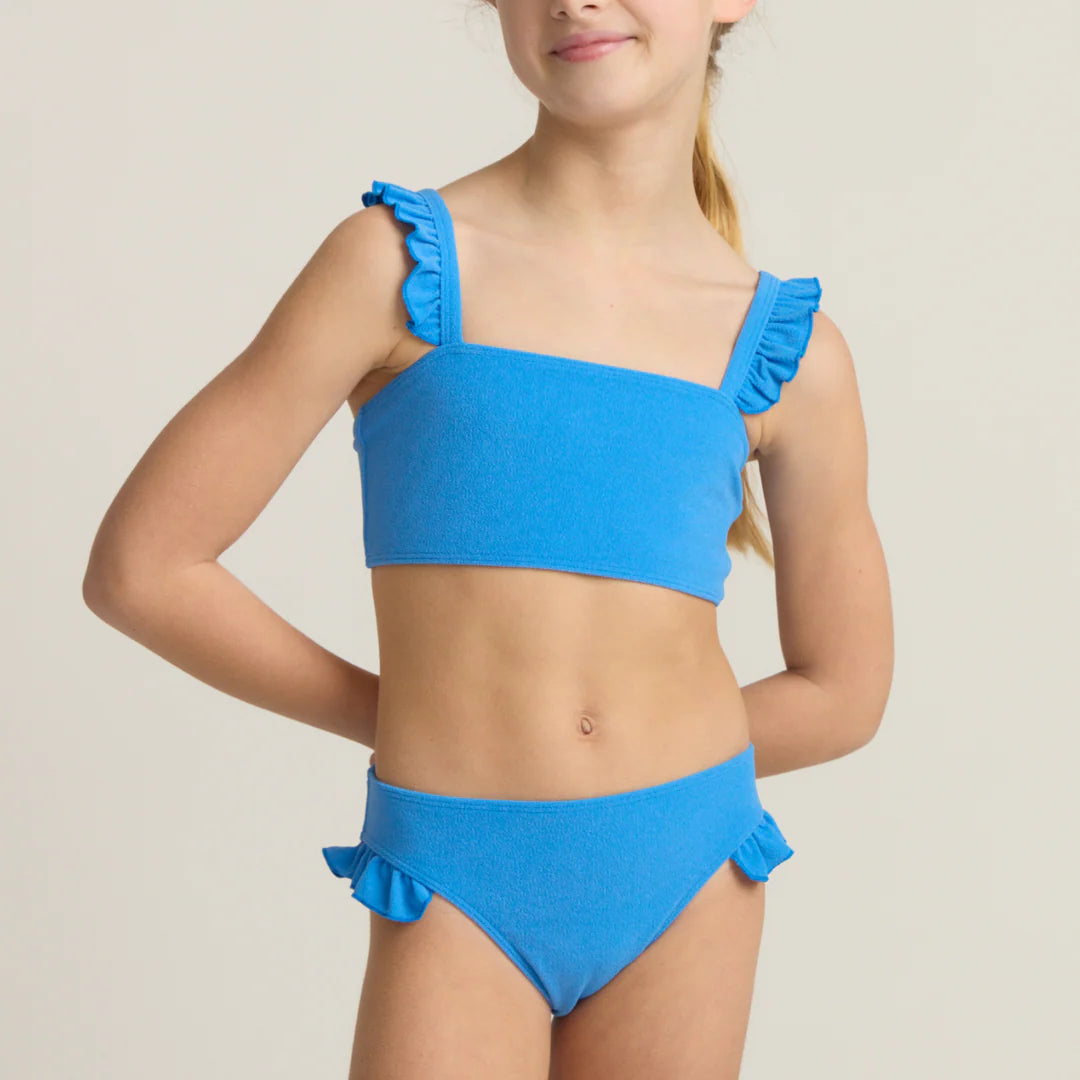 Deep Sea Blue Terry Ruffle Strap Bandeau Bikini - Born Childrens Boutique