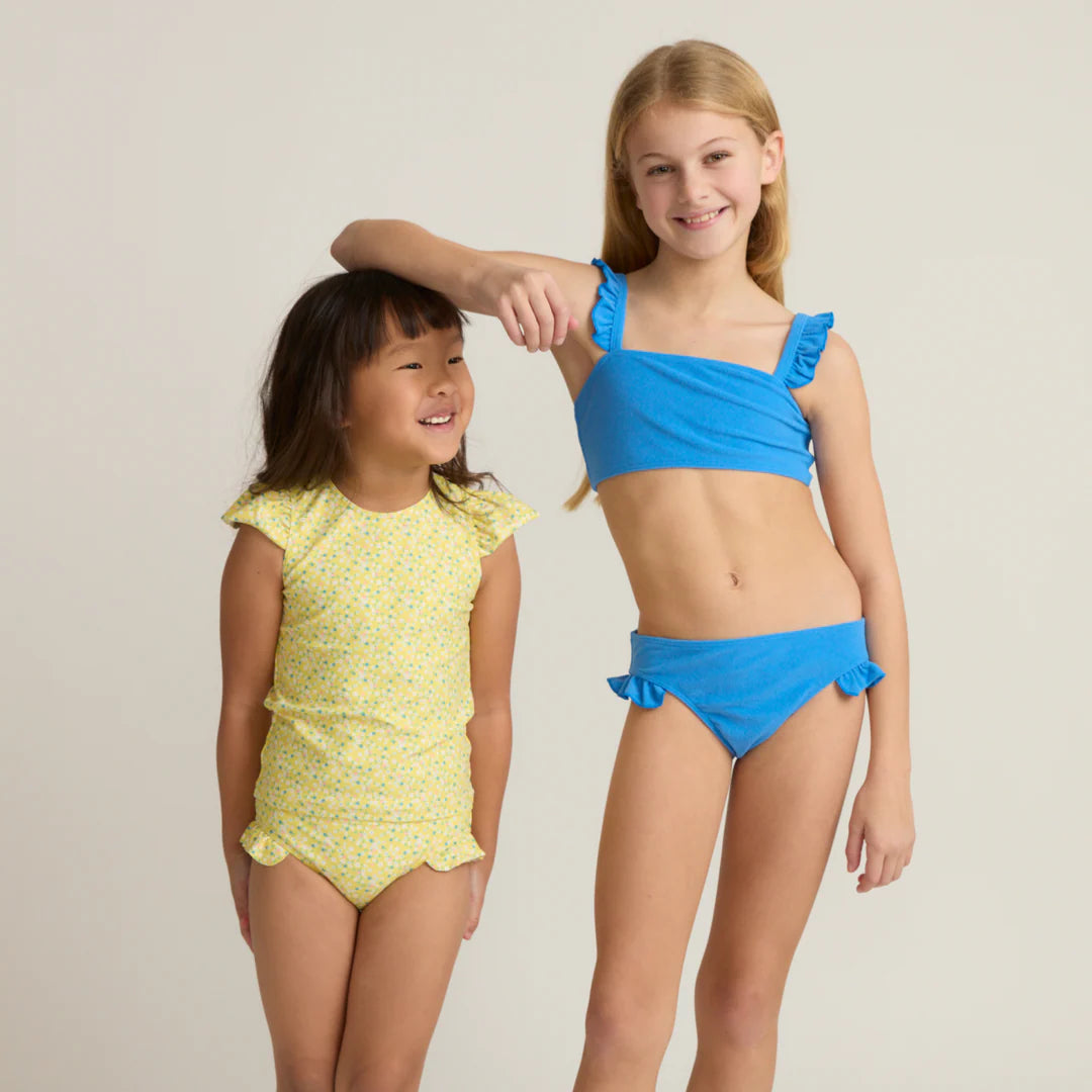Deep Sea Blue Terry Ruffle Strap Bandeau Bikini - Born Childrens Boutique