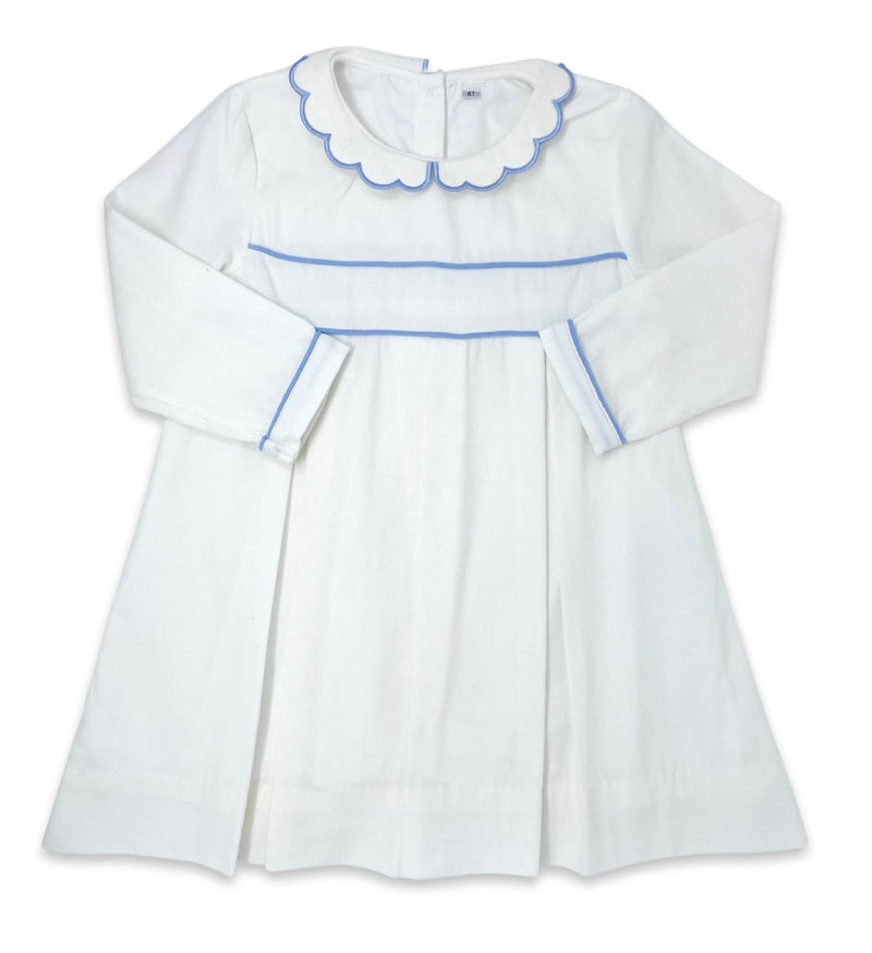 Holly Dress LS - White/Blue Cord - Born Childrens Boutique