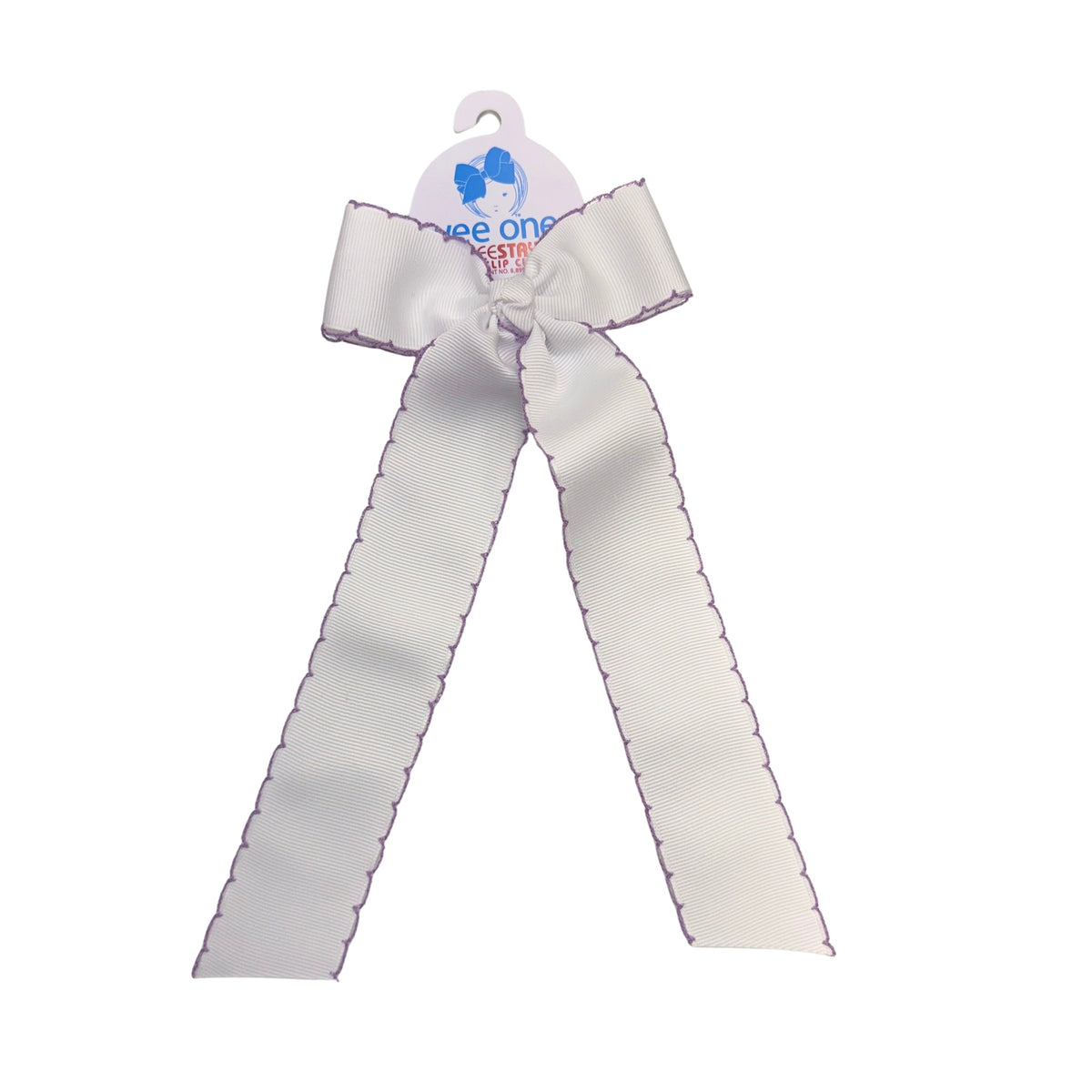 Wee Ones White with Light Orchid Moonstitch Bow with Tail