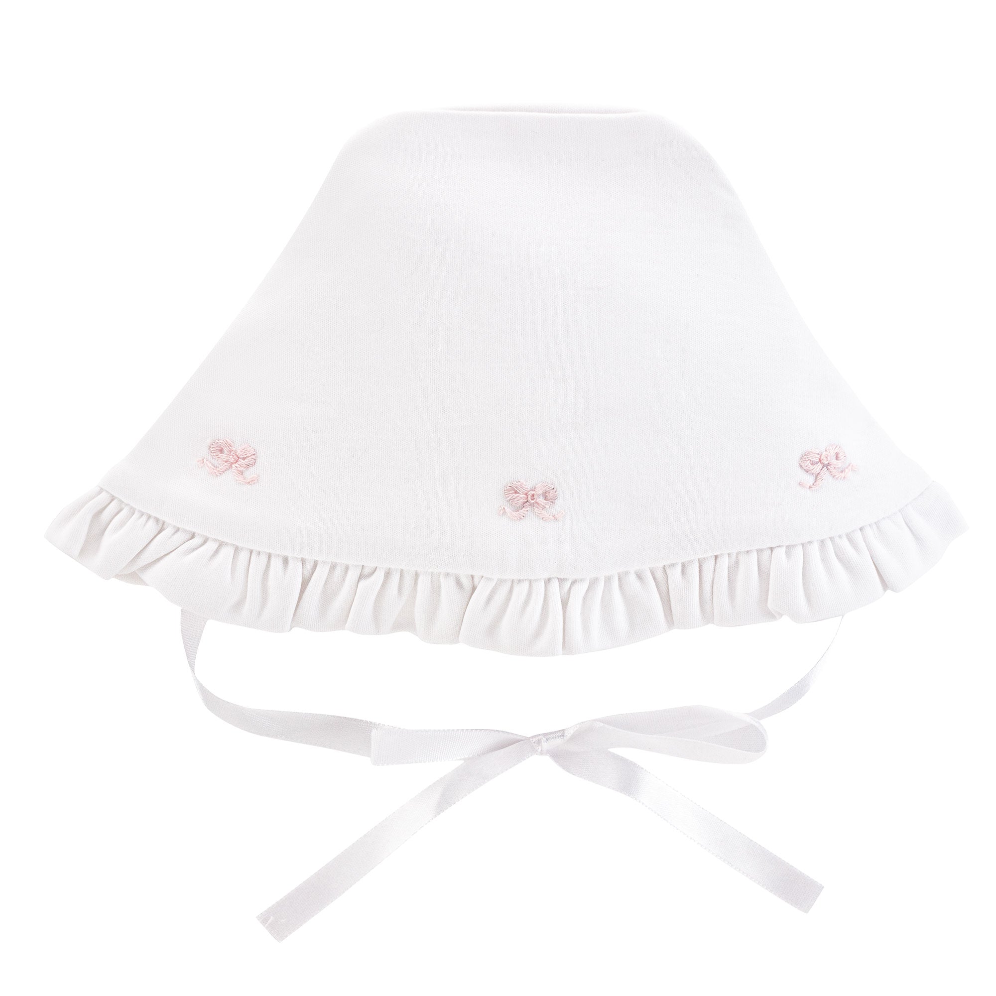 Little Bows Ruffled Bonnet w/ Emb - Born Childrens Boutique