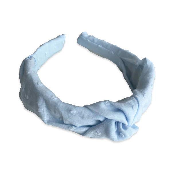 Swiss Dot Cotton Knotted Headband, Baby Blue - Born Childrens Boutique