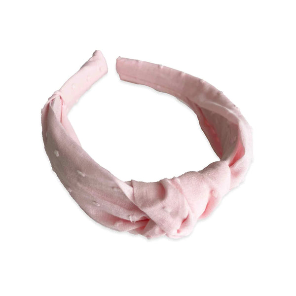 Swiss Dot Cotton Knotted Headband, Baby Pink - Born Childrens Boutique