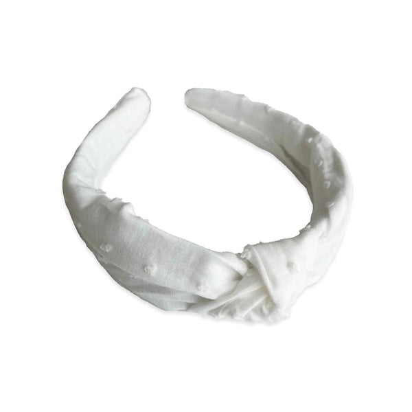 Swiss Dot Cotton Knotted Headband, White - Born Childrens Boutique